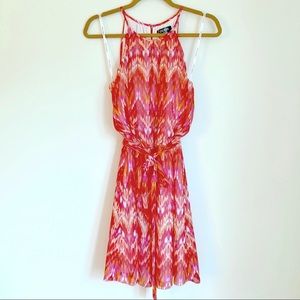 NEW Guess Bohemian Red Print Belted Halter Dress